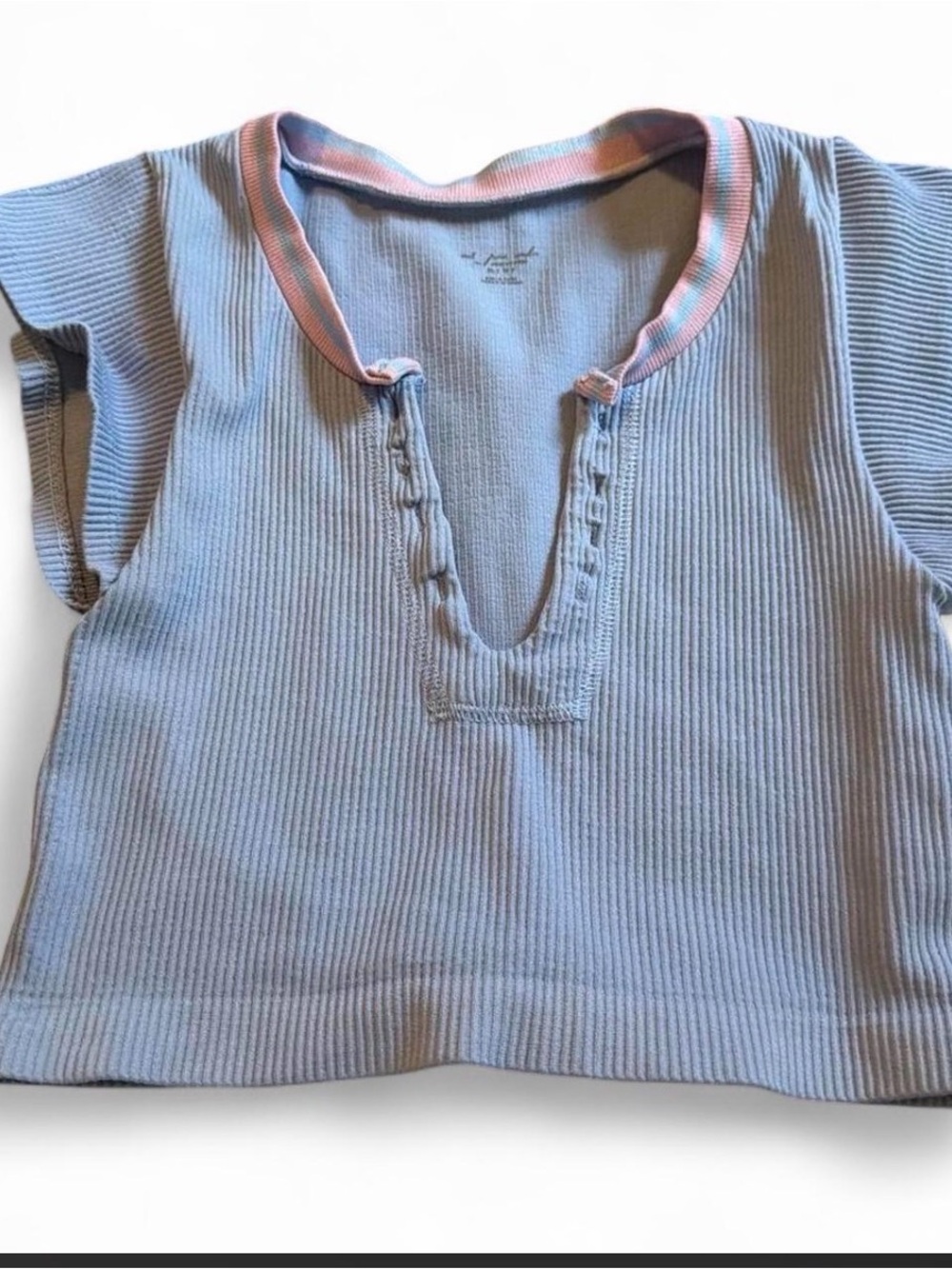 Bundle (2) Urban outfitters Ribbed Short Sleeve Top in Light Blue with Pink Trim